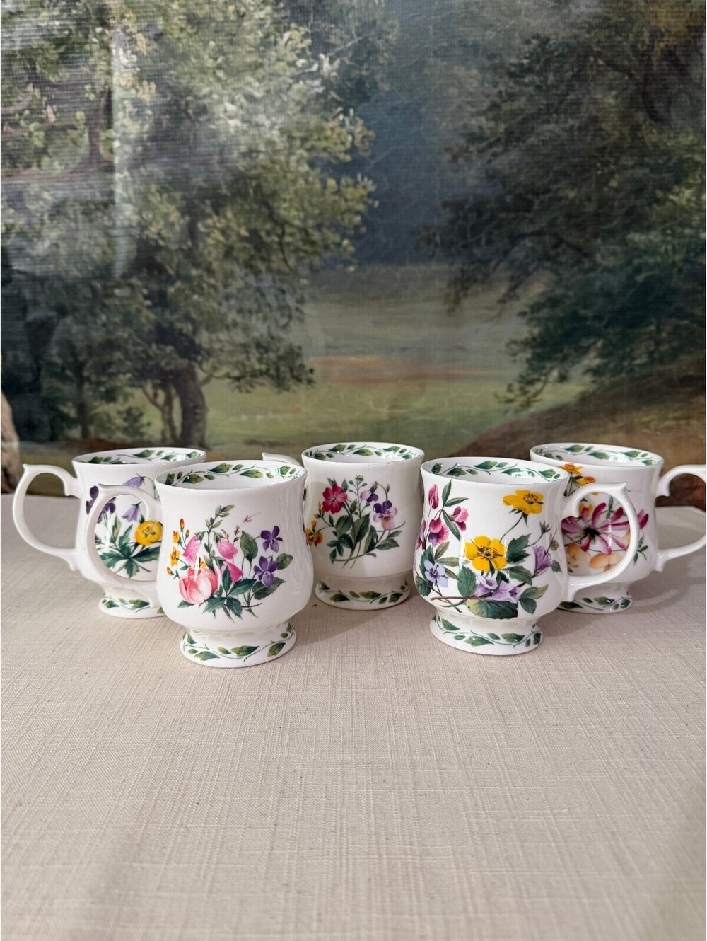 Set of 5 Floral Ceramic Mugs